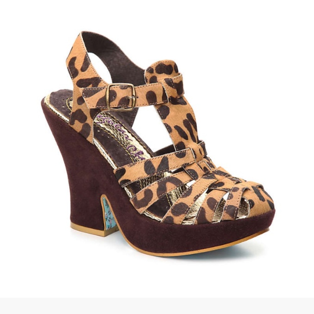 Irregular Choice Leopard Mumba Suede Wedge Sandal